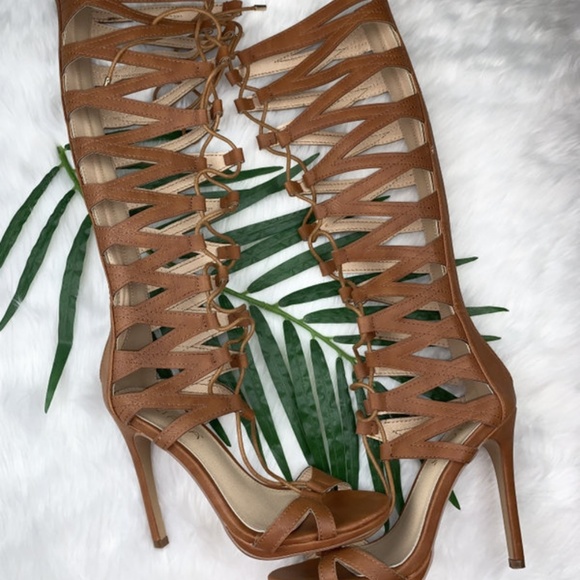 LILIANA~GLADIATOR SANDALS~BROWN~LACE UP~ZIPPER - Picture 2 of 5